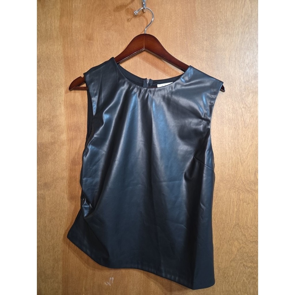 Another Love Black Vegan Leather Sleeveless Top Size Large Faux Leather Edgy L